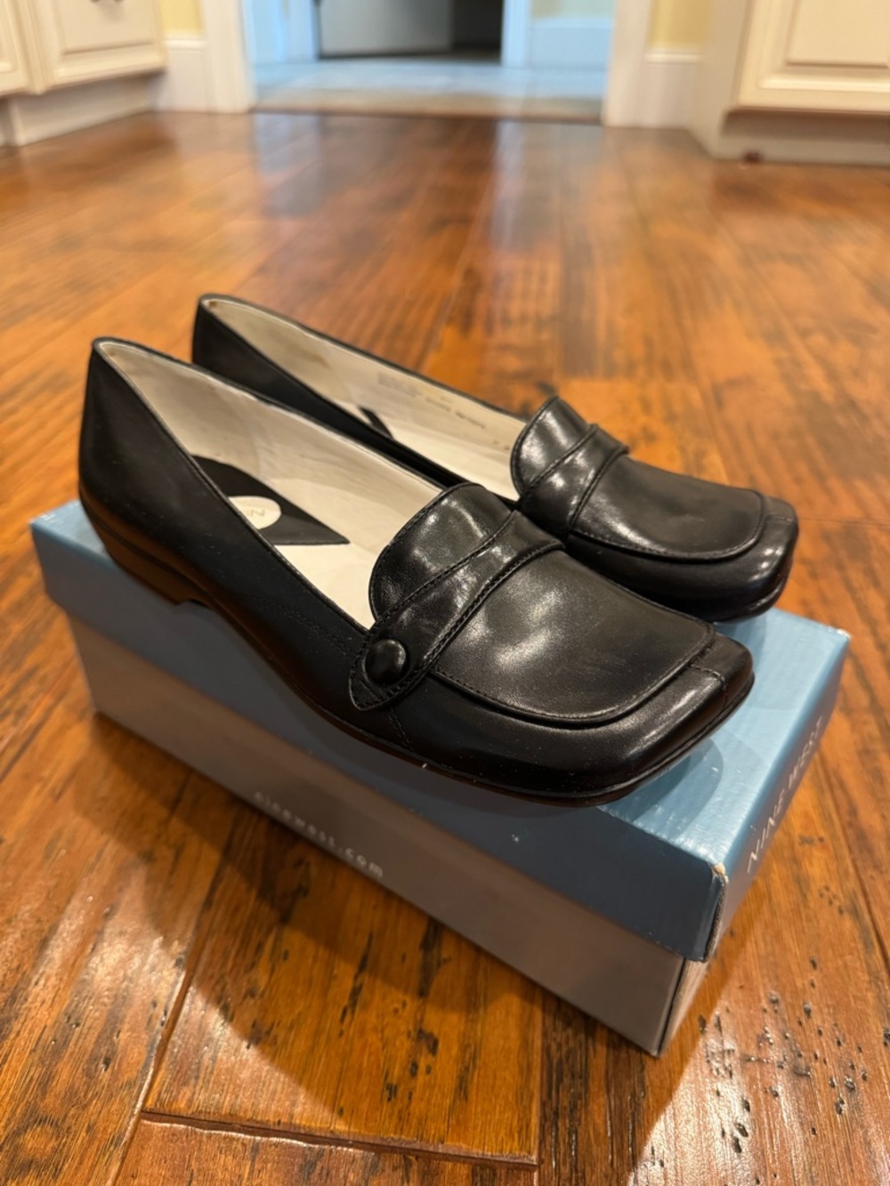 Nine West Black Leather Penny Loafers